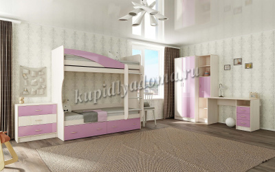 Кровать Буратино с ящиками (Дуб молочный/Розовый)