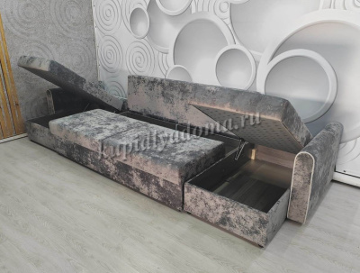Угловой диван-кровать Амур ДУ комплектация 6 (Плюш графит/Плюш сильвер)