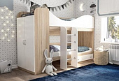 Кровать двухъярусная Карлсон Люкс со шкафом (Белый/Дуб сонома)